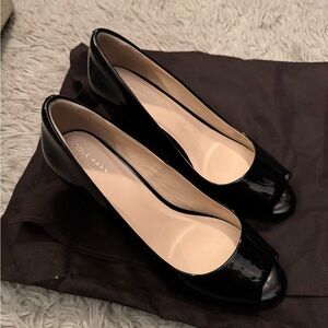 Cole Haan Women's Glossy Black Peep Toe Heels